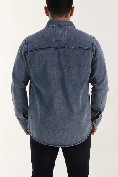 Lacivert Relaxed Fit Gabardin Çift Cepli Yıkamalı  Erkek Gömlek 397972