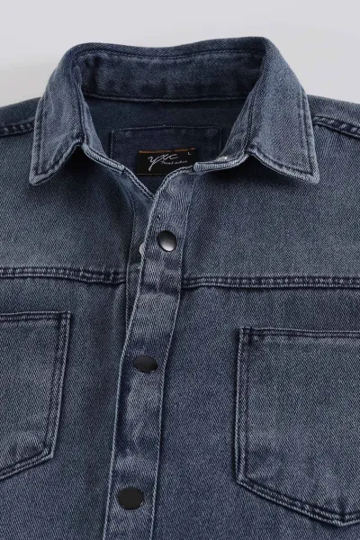 Lacivert Relaxed Fit Gabardin Çift Cepli Yıkamalı  Erkek Gömlek 397972