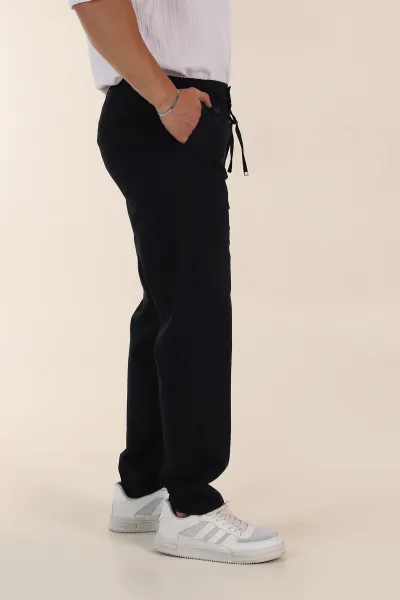 Lacivert Relaxed Fit Gofre Kumaş Bel Arkası Lastikli Erkek Pantolon 362584