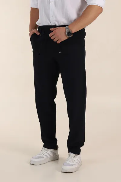 Lacivert Relaxed Fit Gofre Kumaş Bel Arkası Lastikli Erkek Pantolon 362584