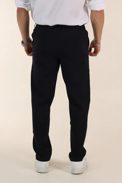 Lacivert Relaxed Fit Gofre Kumaş Bel Arkası Lastikli Erkek Pantolon 362584