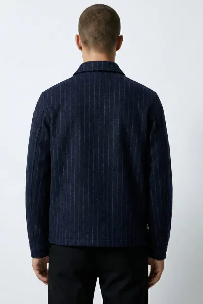 Lacivert Relaxed Fit İçi Astarlı Erkek Kaşe Ceket 418929