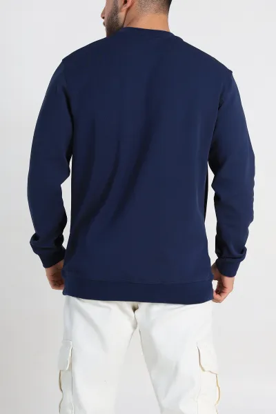 Lacivert Relaxed Fit İki İp Şardonlu Yazı Detay Likralı Erkek Sweatshirt 311200