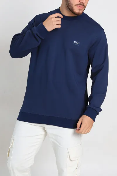 Lacivert Relaxed Fit İki İp Şardonlu Yazı Detay Likralı Erkek Sweatshirt 311200