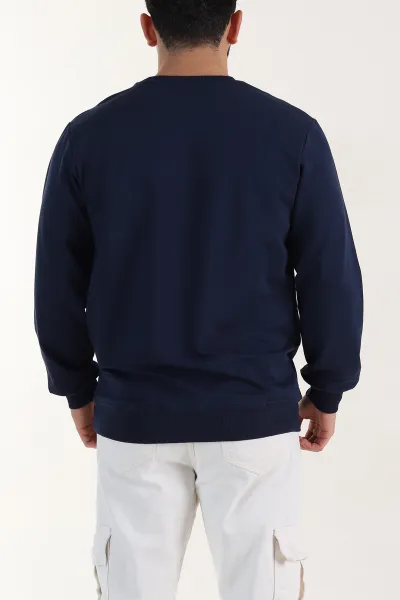 Lacivert Relaxed Fit İki İp Şardonsuz Basic Erkek Sweatshirt 398126