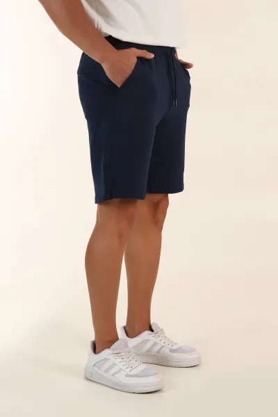 Lacivert Relaxed Fit İki İp Şardonsuz Kabartma Baskılı Erkek Şort 382184