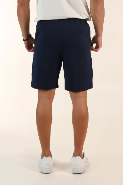 Lacivert Relaxed Fit İki İp Şardonsuz Kabartma Baskılı Erkek Şort 382184