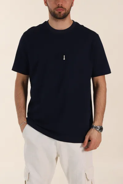Lacivert Relaxed Fit Kabartma Yazı Detaylı Erkek Tişört 358494
