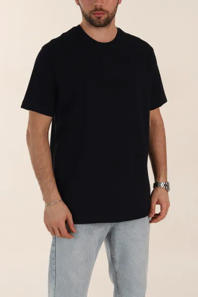 Lacivert Relaxed Fit Kabartma Yazı Detaylı Erkek Tişört 358504