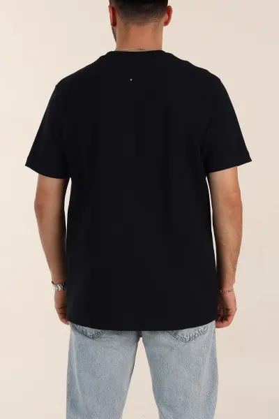 Lacivert Relaxed Fit Kabartma Yazı Detaylı Erkek Tişört 358504