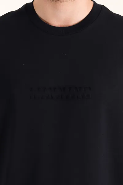 Lacivert Relaxed Fit Kabartma Yazı Detaylı Erkek Tişört 358504