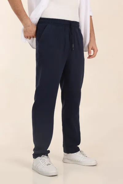 Lacivert Relaxed Fit Kalın Müslin Keten Erkek Jogger Eşofman Altı 354105