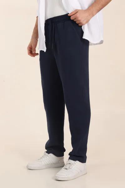 Lacivert Relaxed Fit Kalın Müslin Keten Erkek Jogger Eşofman Altı 354105
