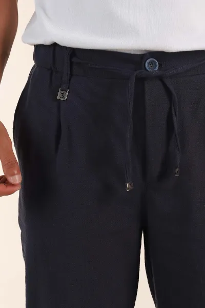 Lacivert Relaxed Fit Keten Bel Lastikli Erkek Jogger Pantolon 380883