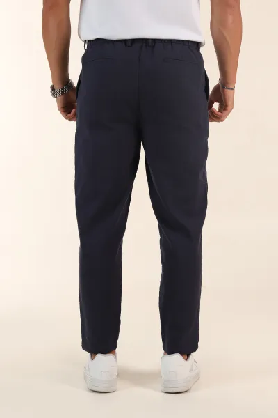 Lacivert Relaxed Fit Keten Bel Lastikli Erkek Jogger Pantolon 380883