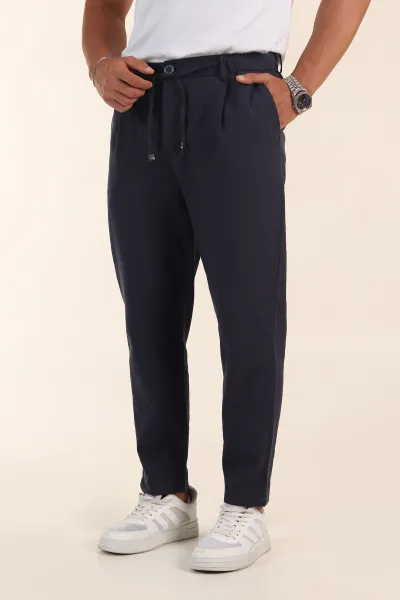 Lacivert Relaxed Fit Keten Bel Lastikli Erkek Jogger Pantolon 380883