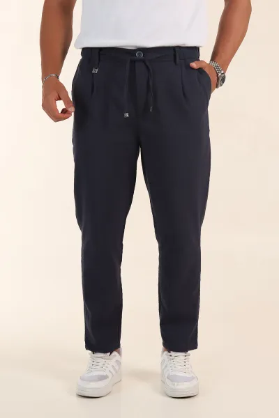 Lacivert Relaxed Fit Keten Bel Lastikli Erkek Jogger Pantolon 380883