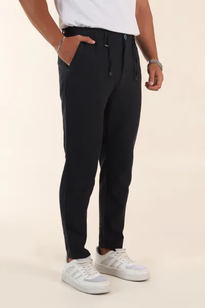 Lacivert Relaxed Fit Keten Bel Lastikli Erkek Jogger Pantolon 380914