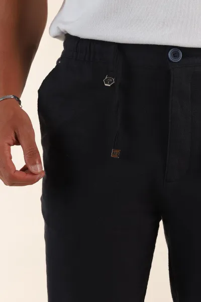 Lacivert Relaxed Fit Keten Bel Lastikli Erkek Jogger Pantolon 380914