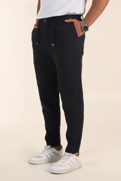 Lacivert Relaxed Fit Keten Bel Lastikli Erkek Jogger Pantolon 380914