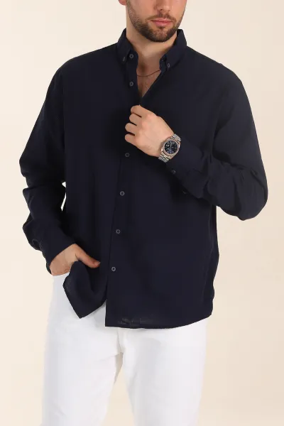 lacivert-relaxed-fit-keten-cep-detayli-erkek-gomlek-356964