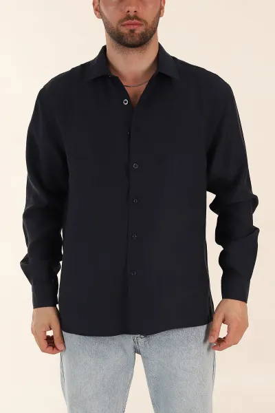 lacivert-relaxed-fit-nefes-alan-lyocell-kumas-uzun-kollu-erkek-gomlek-368617