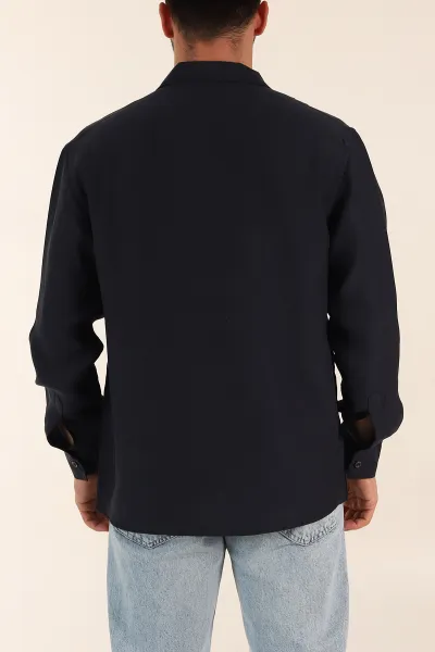 Lacivert Relaxed Fit Nefes Alan Lyocell Kumaş Uzun Kollu Erkek Gömlek 368617