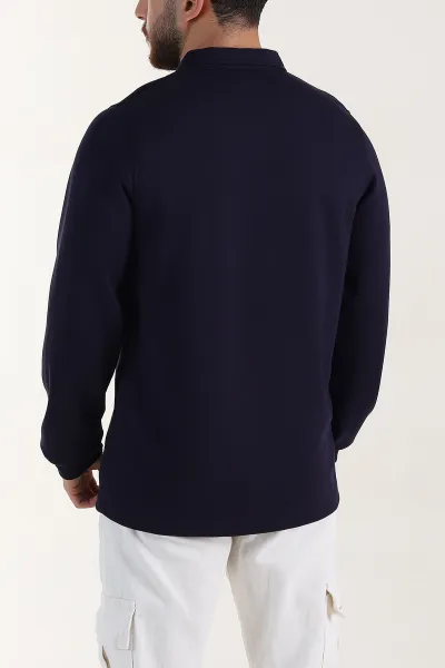 Lacivert Relaxed Fit Oysho Kumaş Düğmeli Polo Yaka Erkek Sweatshirt 399522