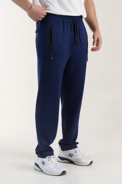 Lacivert Relaxed Fit Oysho Kumaş Fermuarlı Cepli Erkek Eşofman Altı 402205