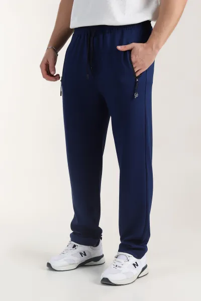 Lacivert Relaxed Fit Oysho Kumaş Fermuarlı Cepli Erkek Eşofman Altı 402205
