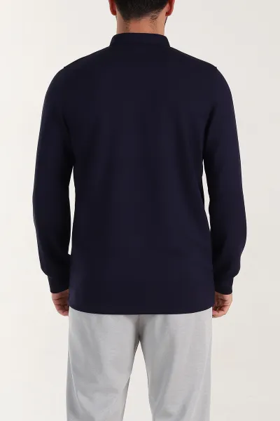 Lacivert Relaxed Fit Oysho Kumaş Hakim Yaka Erkek Sweatshirt 399609