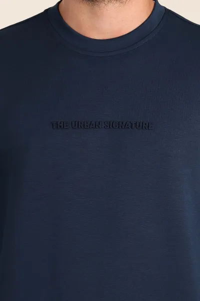 Lacivert Relaxed Fit Oysho Kumaş Kabartma Yazılı Erkek Sweatshirt 393292
