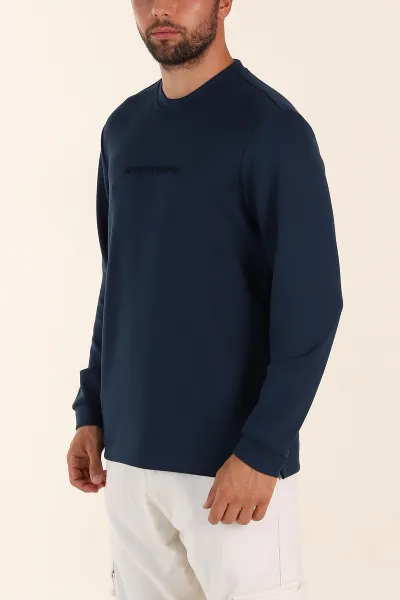 Lacivert Relaxed Fit Oysho Kumaş Kabartma Yazılı Erkek Sweatshirt 393292