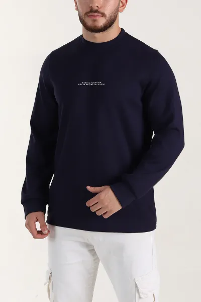 Lacivert Relaxed Fit Oysho Kumaş Kabartma Yazılı Erkek Sweatshirt 399530