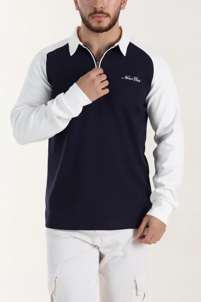 Lacivert Relaxed Fit Oysho Kumaş Reglan Kollu Erkek Sweatshirt 399577