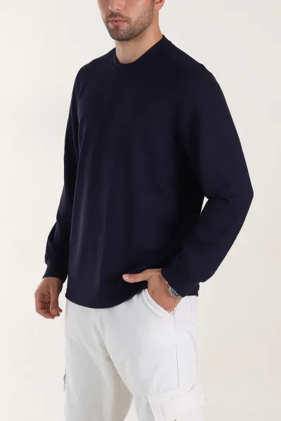 Lacivert Relaxed Fit Oysho Kumaş Yazı Detaylı Erkek Sweatshirt 399464