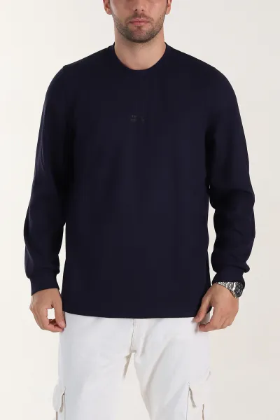 Lacivert Relaxed Fit Oysho Kumaş Yazı Detaylı Erkek Sweatshirt 399464