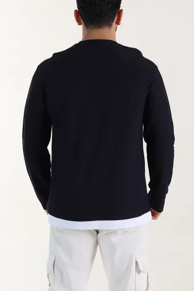 Lacivert Relaxed Fit Pike Dokulu Basic Erkek Sweatshirt 398897