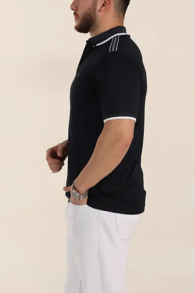 Lacivert Relaxed Fit Şerit Detaylı Polo Yaka Erkek Tişört 359112