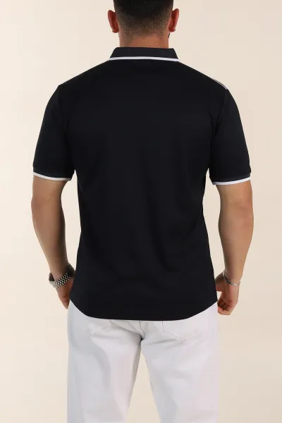 Lacivert Relaxed Fit Şerit Detaylı Polo Yaka Erkek Tişört 359112