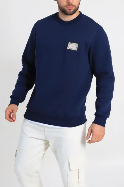 Lacivert Relaxed Fit Üç İp Şardonlu Baskılı Erkek Sweatshirt 309654