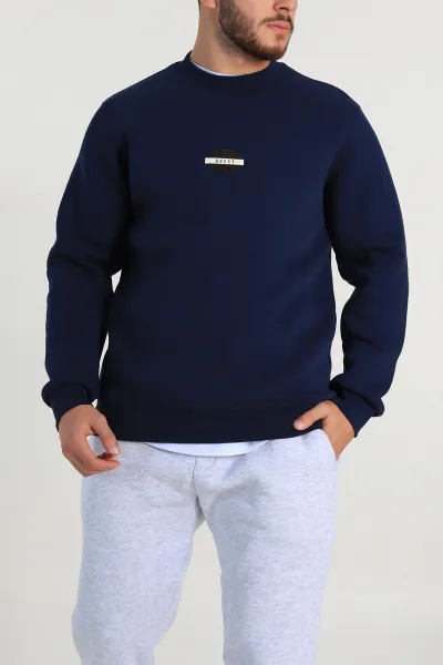 Lacivert Relaxed Fit Üç İp Şardonlu Logo Detaylı Erkek Sweatshirt 309856