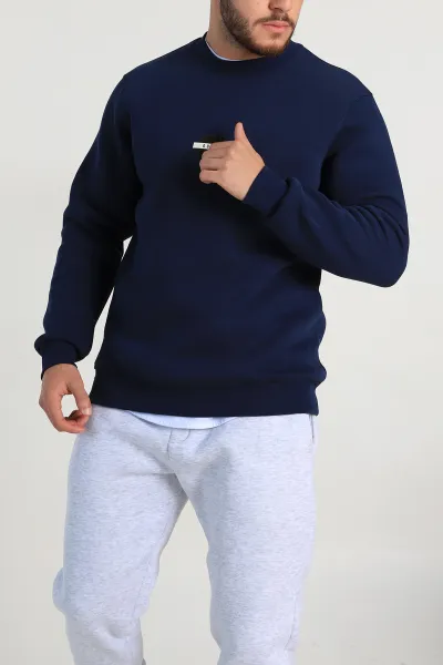 Lacivert Relaxed Fit Üç İp Şardonlu Logo Detaylı Erkek Sweatshirt 309856