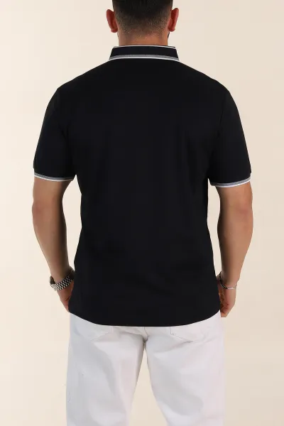 Lacivert Relaxed Fit Yaka Detaylı Polo Yaka Erkek Tişört 359118
