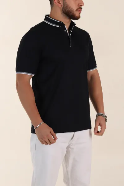 Lacivert Relaxed Fit Yaka Detaylı Polo Yaka Erkek Tişört 359118