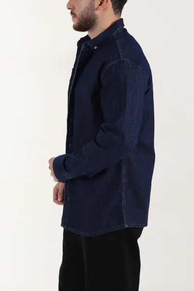Lacivert Relaxed Fit Yıkamalı Erkek Kot Gömlek 399959