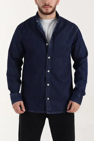 Lacivert Relaxed Fit Yıkamalı Erkek Kot Gömlek 399959