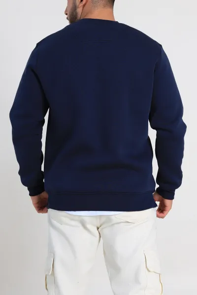 Lacivert Relaxed Üç İp Şardonlu Baskı Detaylı Erkek Sweatshirt 311191