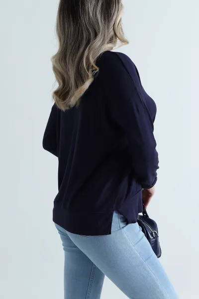 Lacivert Ribanalı Kadın Viskon Bluz 494860