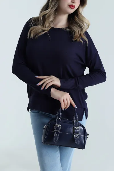 Lacivert Ribanalı Kadın Viskon Bluz 494860